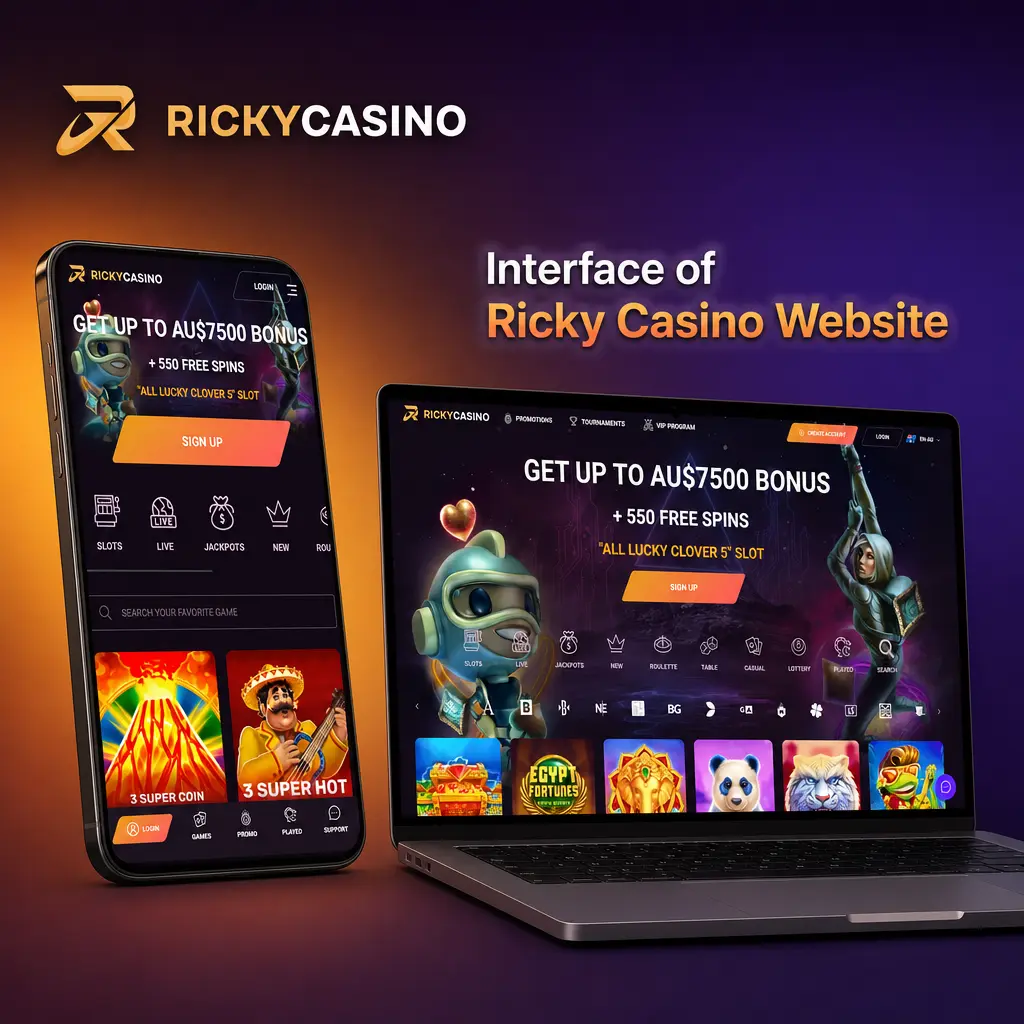 Interface of Ricky Casino Website